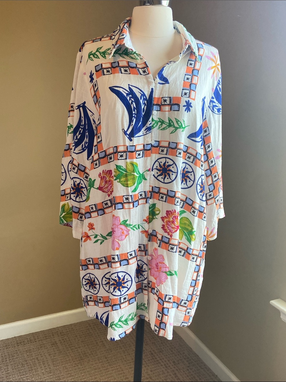Label of Love Linen Blend Button Front Tunic, XLarge, Beach, Swim, Vacay Coastal